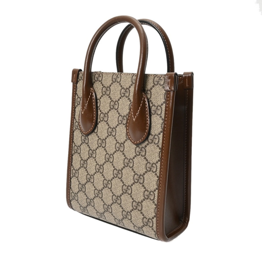 Gucci Tote GG Brown Beige Leather Supreme Bag Interlocking Canvas Tan